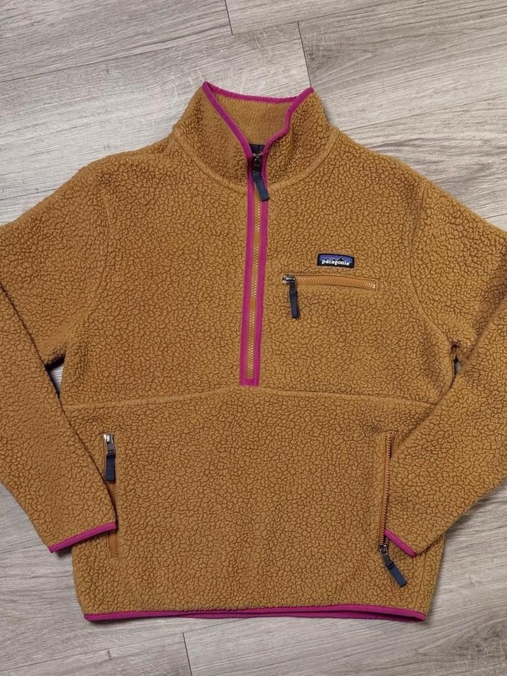 Patagonia Brown Sherpa Pullover with Pink Trim